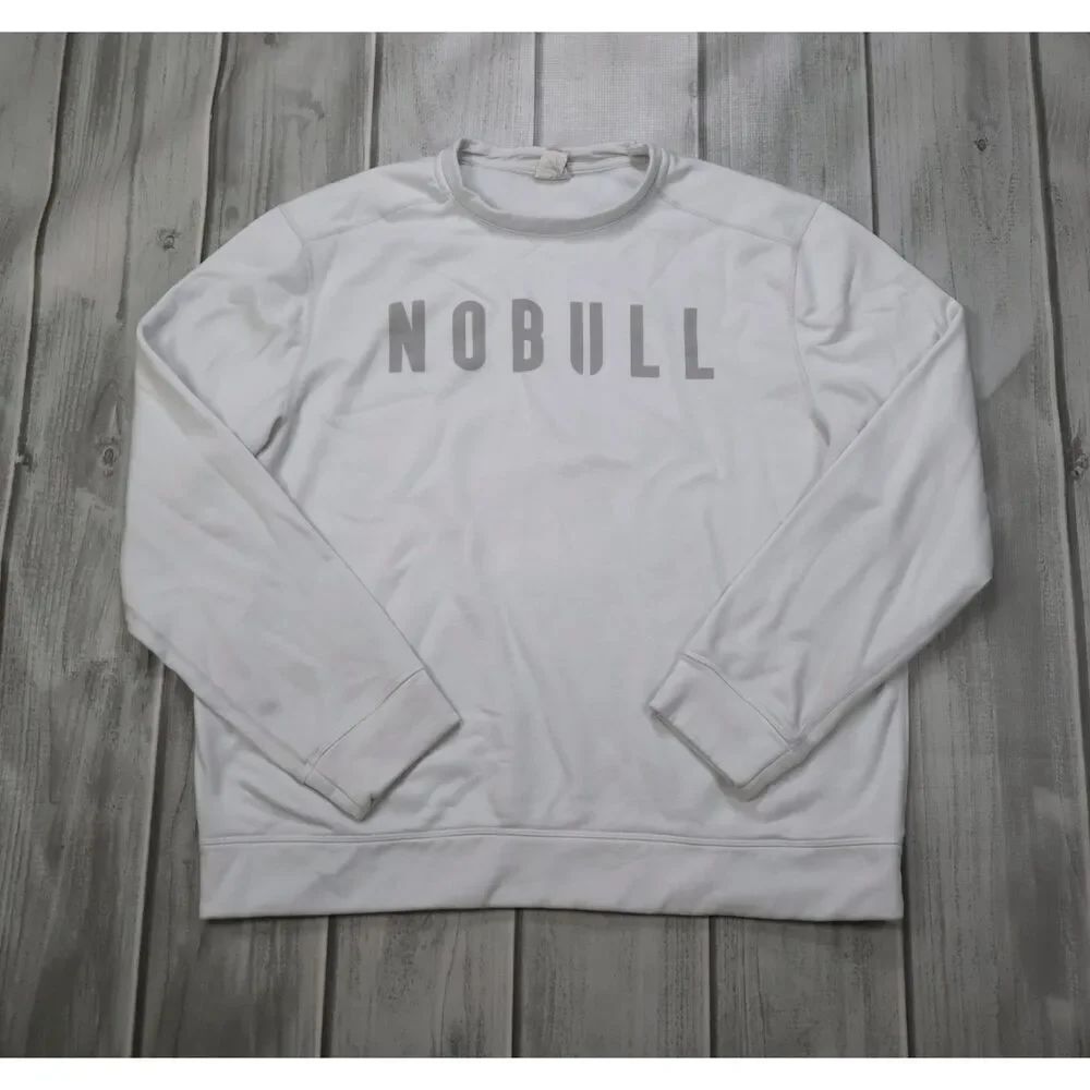 NOBULL Sweatshirt Women's XL White Relaxed Pullover Fleece Logo Active Oversized